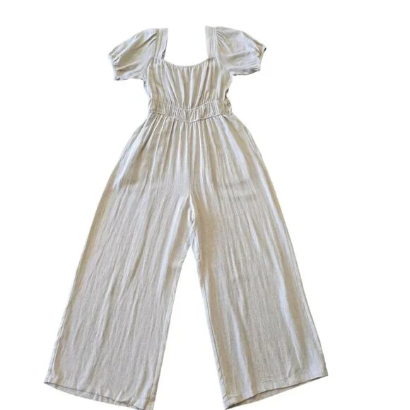 HYFVE - Neutral Puff Sleeve Wide Leg Jumpsuit - Size Small - Picture 3 of 13